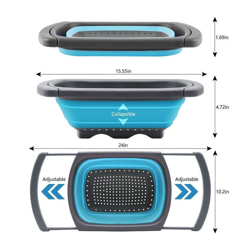 Collapsible Drain Basket Telescopic Handle Drain Kitchen Foldable Basket for Fruit Vegetables Silicone Drain Basin  - Image 5
