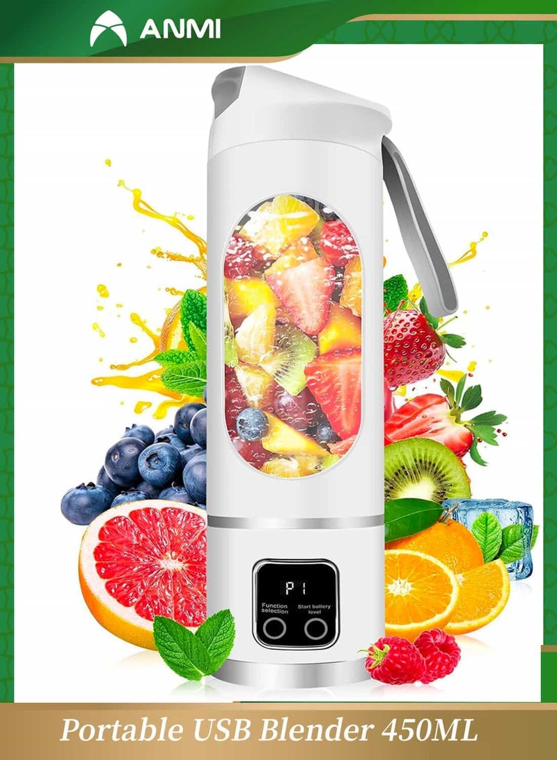 Anmi Portable USB Blender 450ML - Personal Smoothie Maker with 12 Blades, BPA-Free Bottle for Shakes/Juices, Compact Electric Blender (White) - Image 1