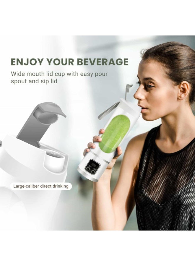 Anmi Portable USB Blender 450ML - Personal Smoothie Maker with 12 Blades, BPA-Free Bottle for Shakes/Juices, Compact Electric Blender (White) - Image 3