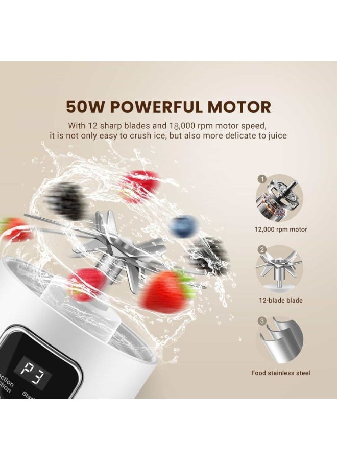 Anmi Portable USB Blender 450ML - Personal Smoothie Maker with 12 Blades, BPA-Free Bottle for Shakes/Juices, Compact Electric Blender (White) - Image 4