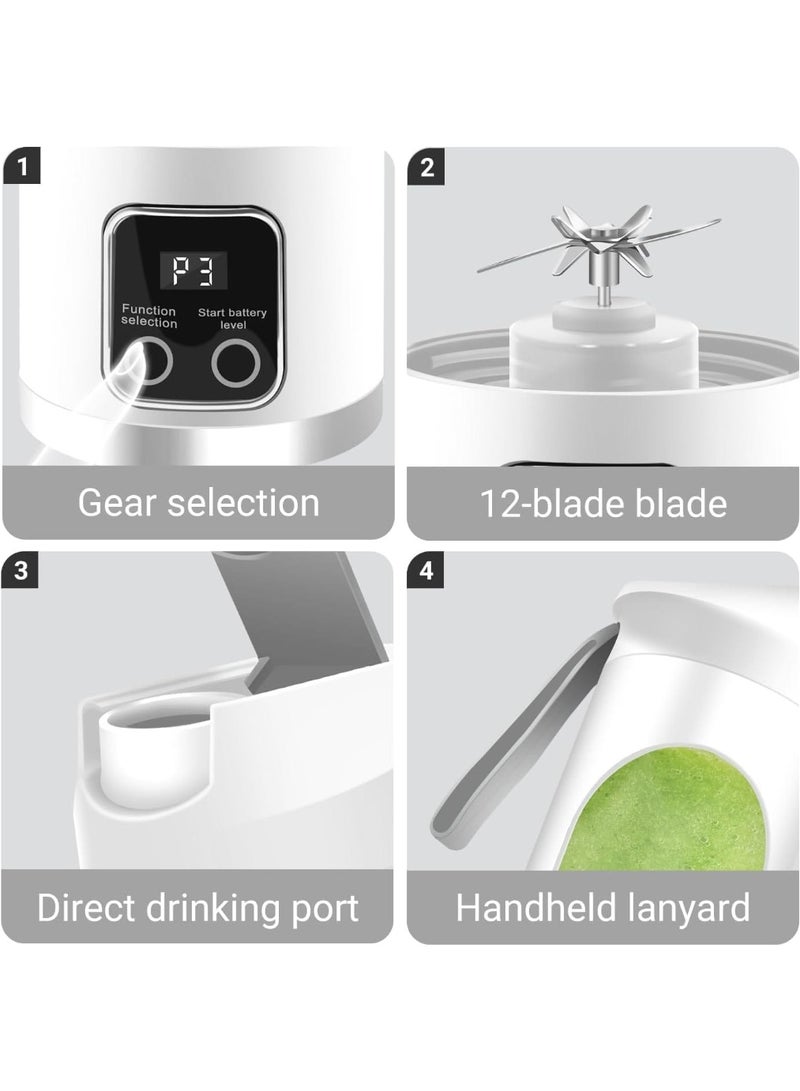 Anmi Portable USB Blender 450ML - Personal Smoothie Maker with 12 Blades, BPA-Free Bottle for Shakes/Juices, Compact Electric Blender (White) - Image 5