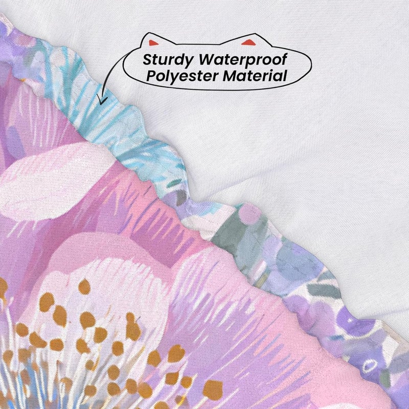 Pretty Floral Purple Square Fitted Tablecloth Waterproof Elastic Card Table Cover Stretch Wipeable Polyester Square Table Protector for Dining Kitchen Home Outdoor Picnic Decor,34x34inch - Image 3
