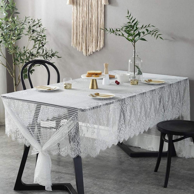 Zthread Eyelash Lace Fabric White Lace Table Runner Wedding Party Xmas Lace Fabirc (29" W x 3 Yards, White) - Image 4