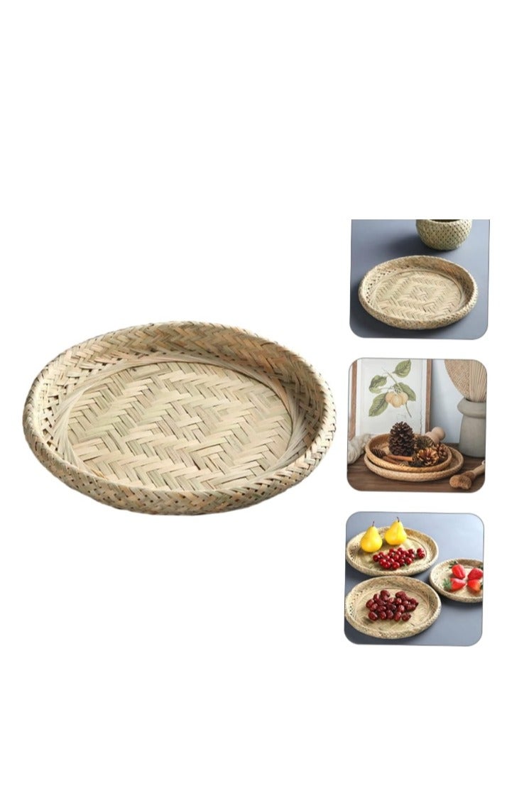 OASIS-TH 1PCS 21CM Handmade Bamboo Seagrass Baskets for Storage Small Round Fruit Basket Fruit Container Food Serving - Image 1