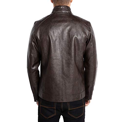 WULFUL Men's Stand Collar Leather Jacket Motorcycle Lightweight Faux Leather Outwear - Image 3