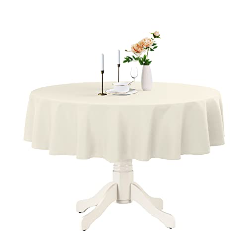 Romanstile Round Waterproof Tablecloth Stain Resistant Washable Table Cloths Wrinkle Free Polyester Table Covers for Kitchen Dining Party Wedding Indoor and Outdoor  Ivory 70 Inch