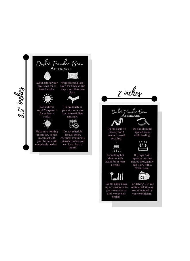 Boutique Marketing LLC - Ombre Powder Brow Aftercare Instructions Cards ; Package Of 50 ; Size 2X3.5" Inches Business Card ; Black Silver Glitter And Light Pink Design - Image 1
