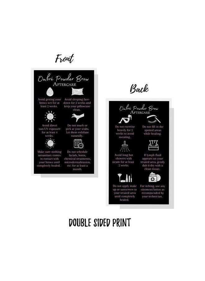 Boutique Marketing LLC - Ombre Powder Brow Aftercare Instructions Cards ; Package Of 50 ; Size 2X3.5" Inches Business Card ; Black Silver Glitter And Light Pink Design - Image 1