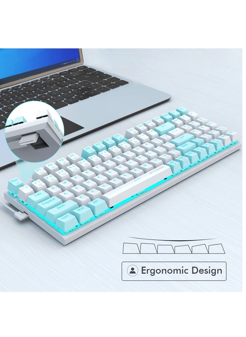 E-YOOSO - Z-19 94 keys Mechanical Keyboard, Blue Switches Wired Gaming Keyboard with Blue Backlit, Arrow Keys and Numpad for PC/Mac Gamer - White Blue - Image 1