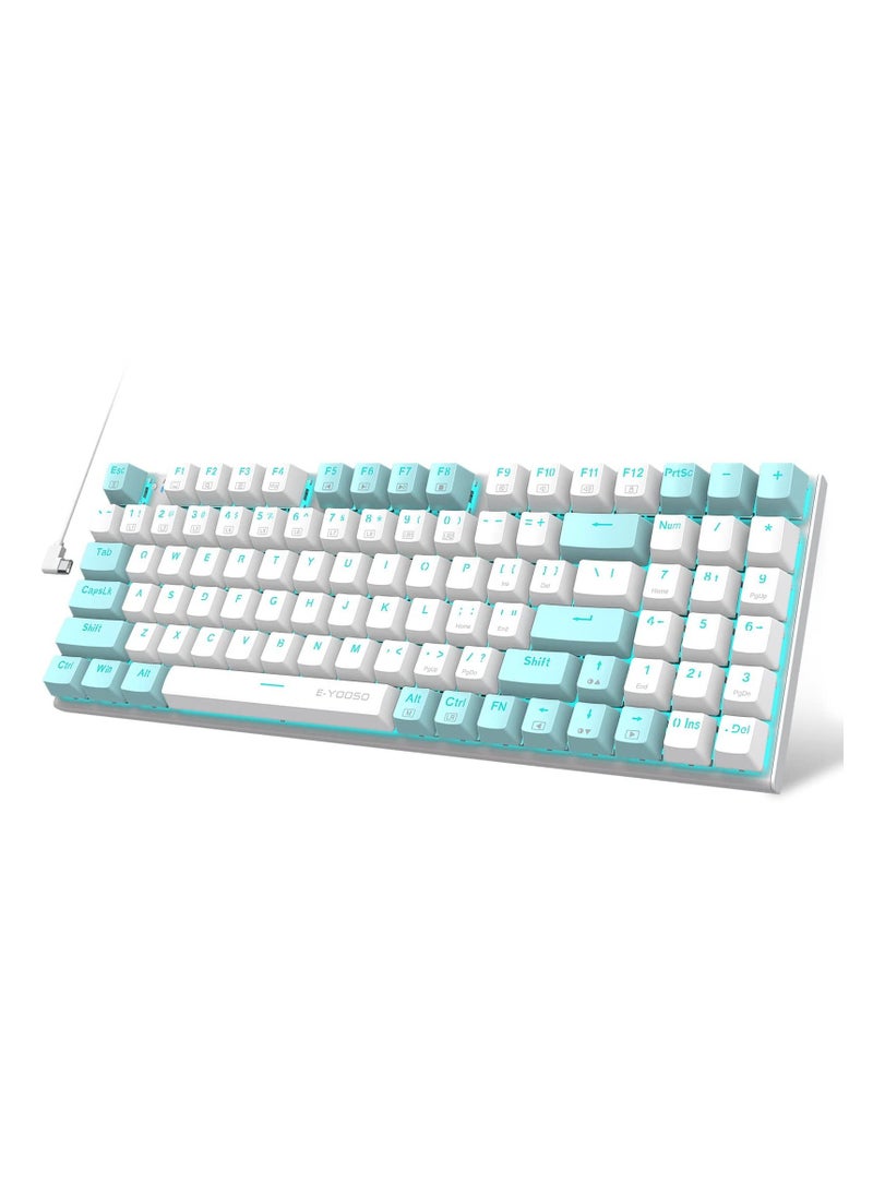E-YOOSO - Z-19 94 keys Mechanical Keyboard, Blue Switches Wired Gaming Keyboard with Blue Backlit, Arrow Keys and Numpad for PC/Mac Gamer - White Blue - Image 1