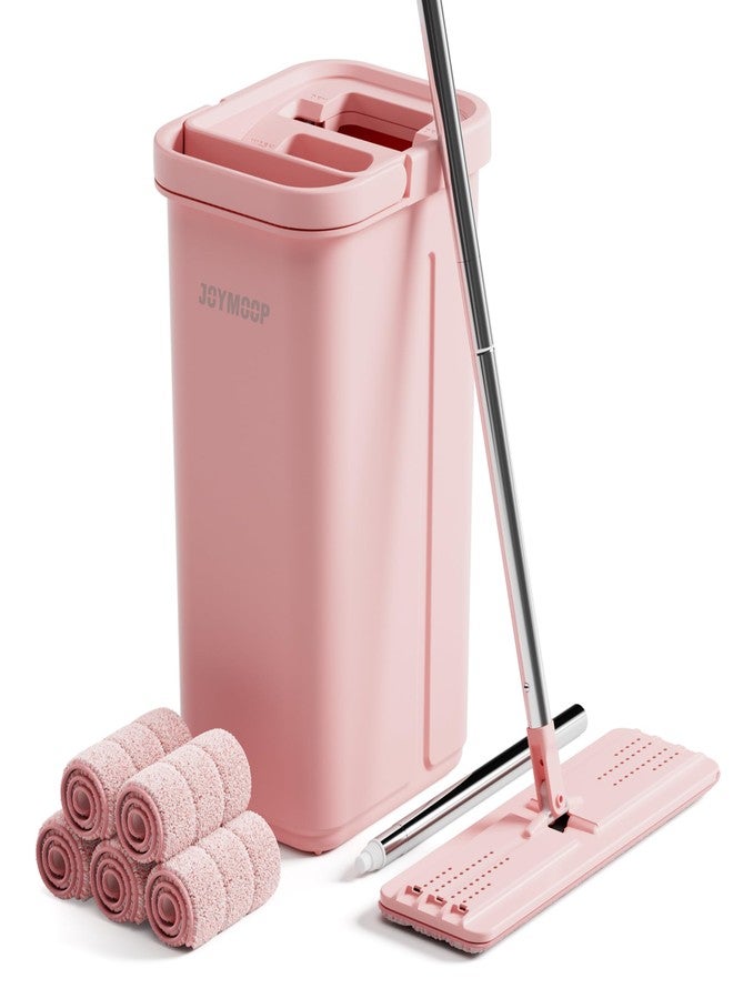 JOYMOOP Pink Mop and Bucket with Wringer Set for Home, with 5 Reusable Microfiber Mop Pads, Hands-Free Self-Cleaning System, Suitable for Floor Cleaning and Wall Cleaner - Image 1