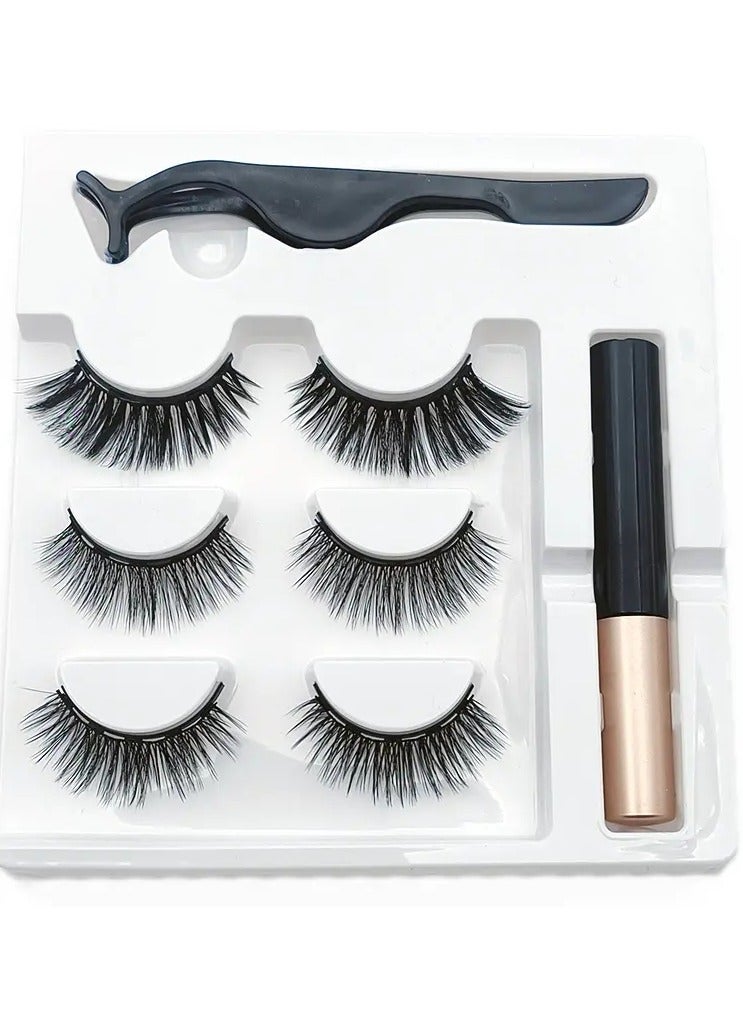 ORiTi 3 Pairs Magnetic Eyelashes Handmade faux Mink Eyelash Magnetic Eyeliner Beauty Makeup Set False Lashes Short Faux Cils No Glue Needed - Image 1