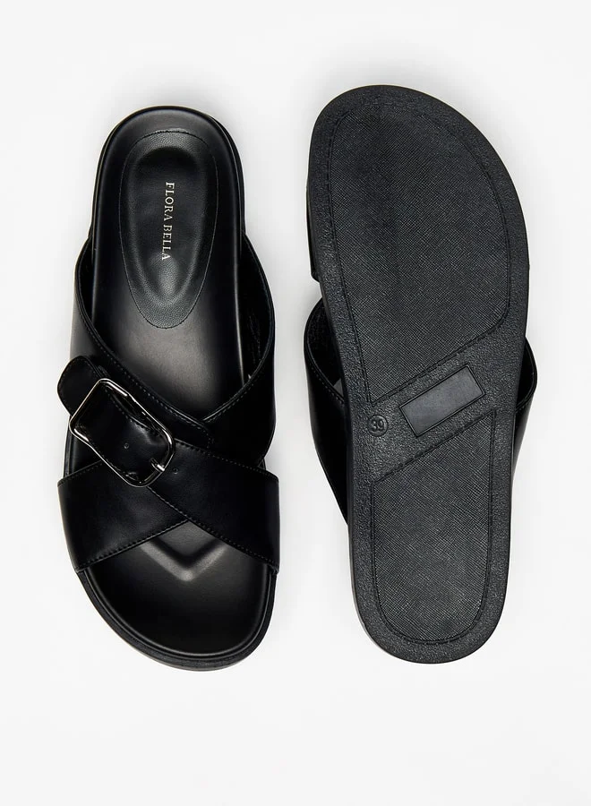 فلورا بيلا من شو إكسبرس Womens Buckle Detail Slip-On Flat Sandals