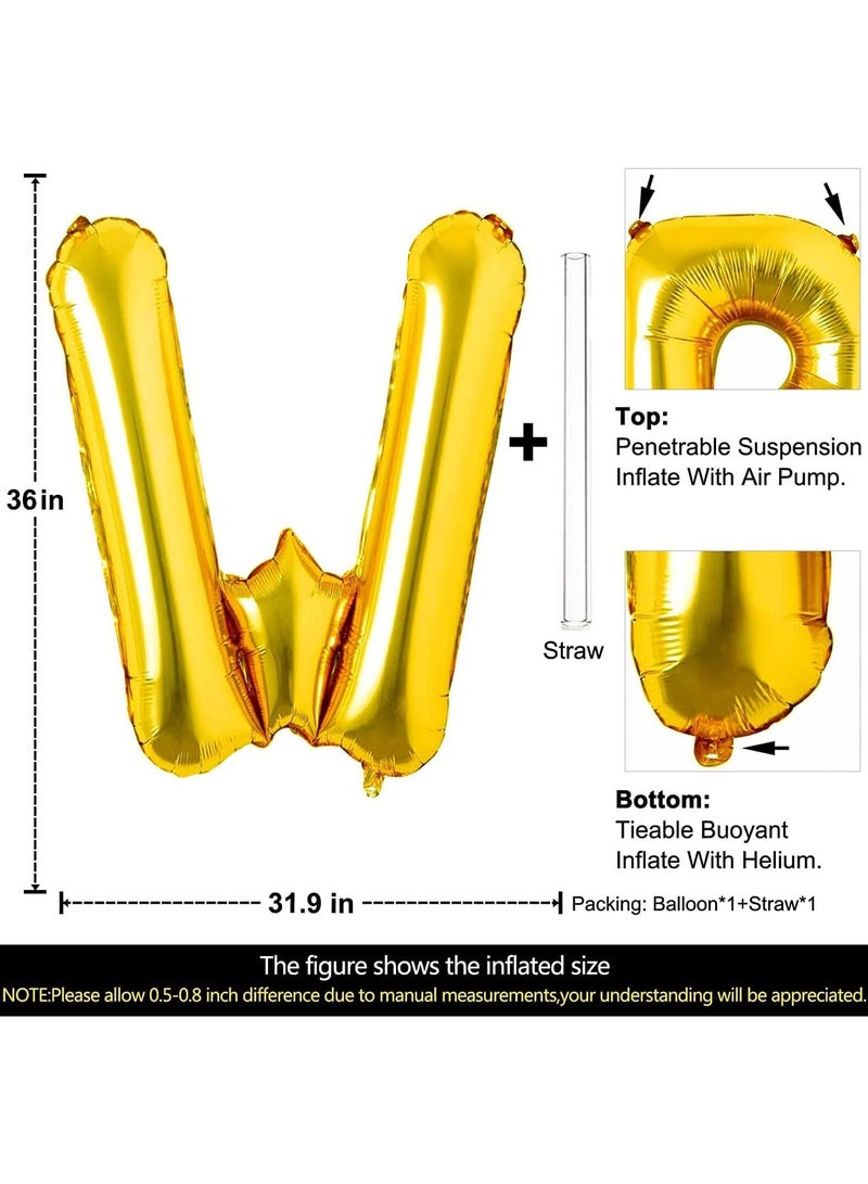 جولد إيدج بالونات هيليوم من رقائق معدنية على شكل حرف W ذهبي عملاق مقاس 32 بوصة، بالون مايلر كبير واحد، مستلزمات تزيين حفلات أعياد الميلاد وحفلات استقبال المولود الجديد (ذهبي W) - Image 5