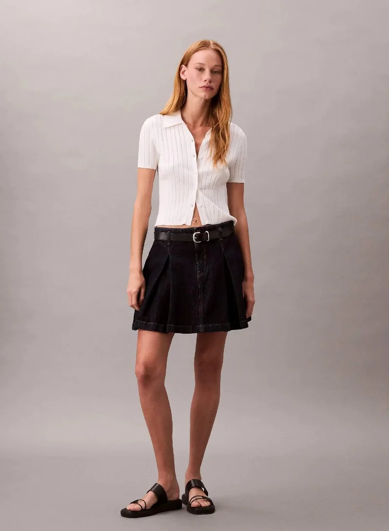 Pleated Denim Skirt