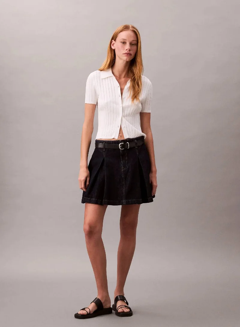 Pleated Denim Skirt