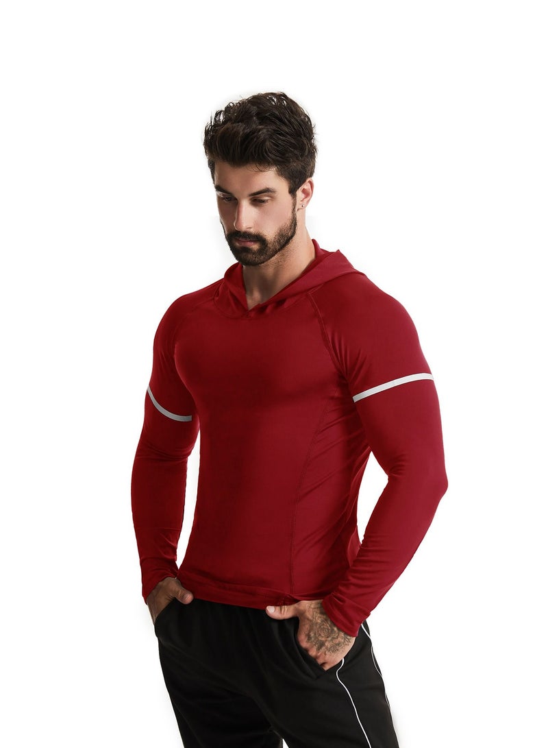 Men Quick Dry Breathable Sports Long Sleeve T-Shirt Red - Image 1