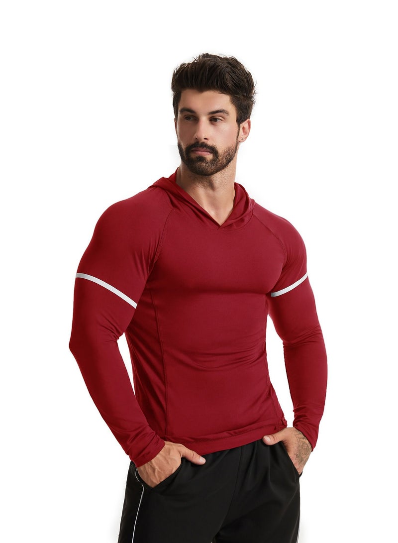 Men Quick Dry Breathable Sports Long Sleeve T-Shirt Red - Image 2