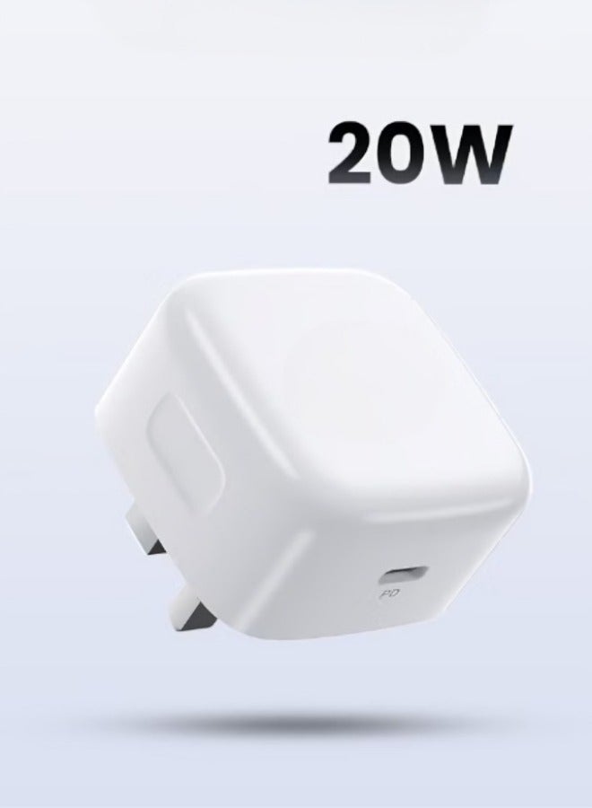 Type C Fish iPhone Fast Charger 20W PD Wall Charger for iPhone 15/15 Plus/15 Pro/15 Pro Max/14 Pro/14 Pro Max/14/11/12/13 iPad iPad Mini/iPad Pro - White - Image 1