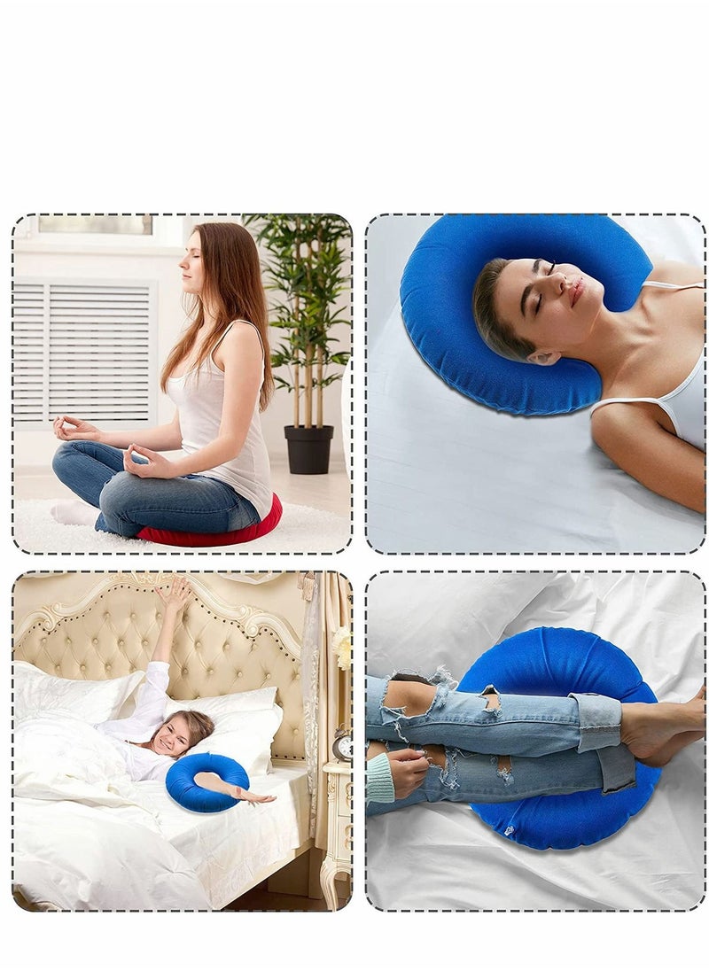 Inflatable Donut Cushion 2Pack Round Ring Breathable Portable Soft Pillow with 2PC Air Pump For Office Chair Car Seats Travel Wheelchair