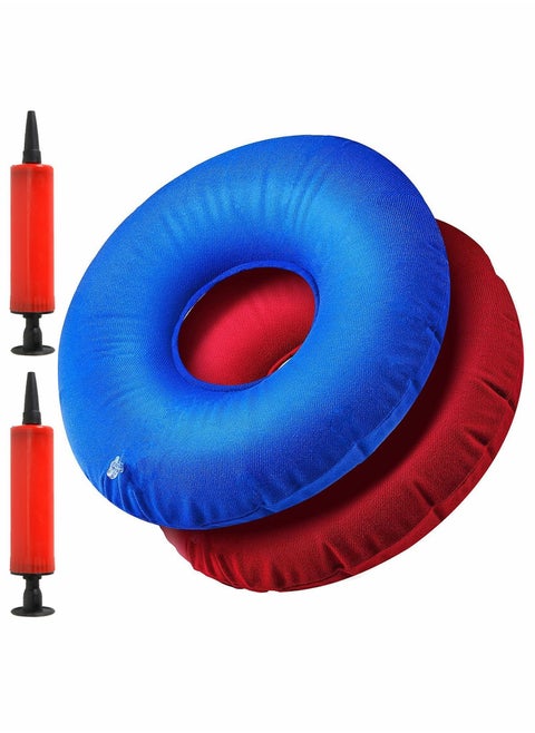 Inflatable Donut Cushion 2Pack Round Ring Breathable Portable Soft Pillow with 2PC Air Pump For Office Chair Car Seats Travel Wheelchair