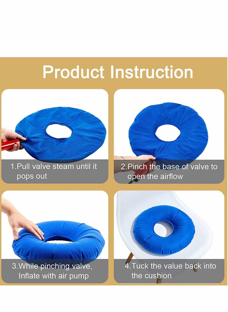 Inflatable Donut Cushion 2Pack Round Ring Breathable Portable Soft Pillow with 2PC Air Pump For Office Chair Car Seats Travel Wheelchair