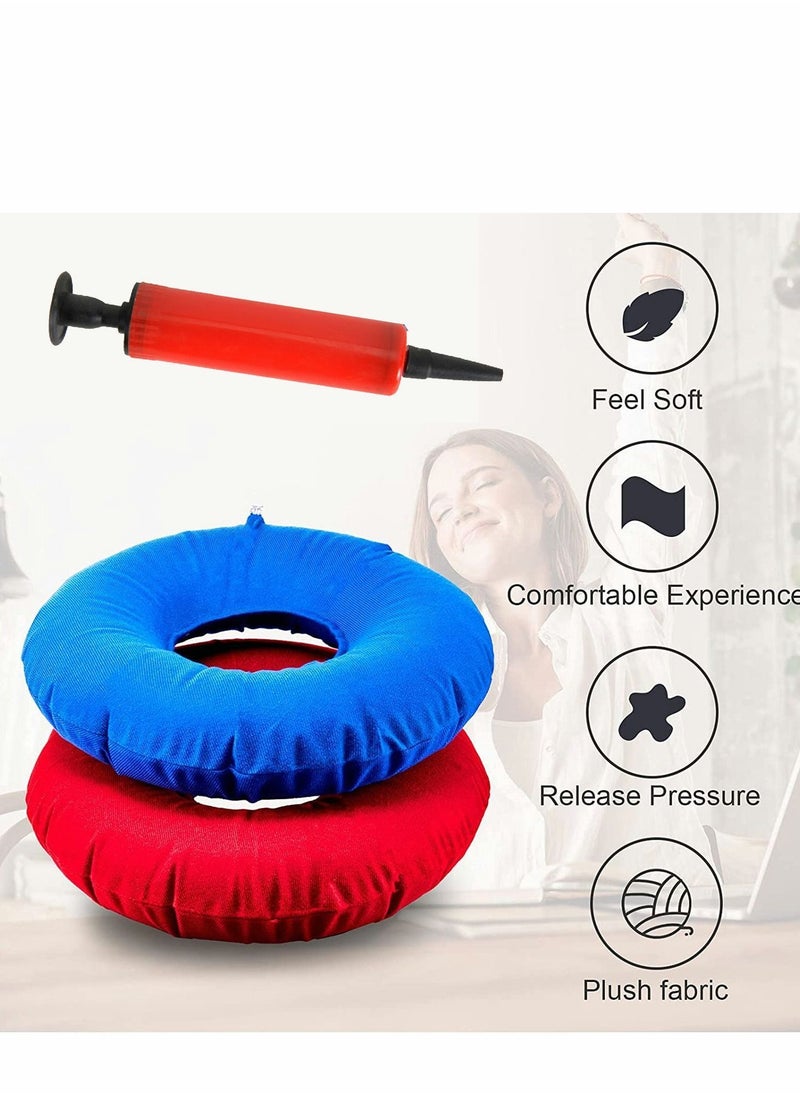 Inflatable Donut Cushion 2Pack Round Ring Breathable Portable Soft Pillow with 2PC Air Pump For Office Chair Car Seats Travel Wheelchair