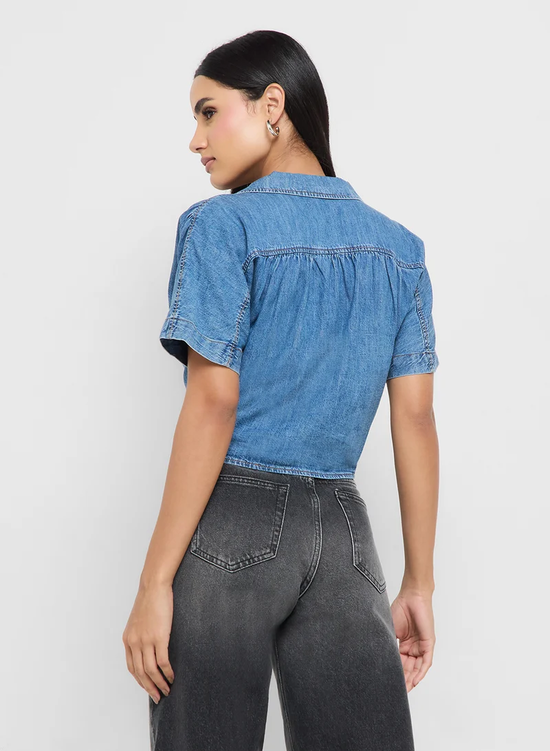 ONLY Knot Detail Cropped Shirt