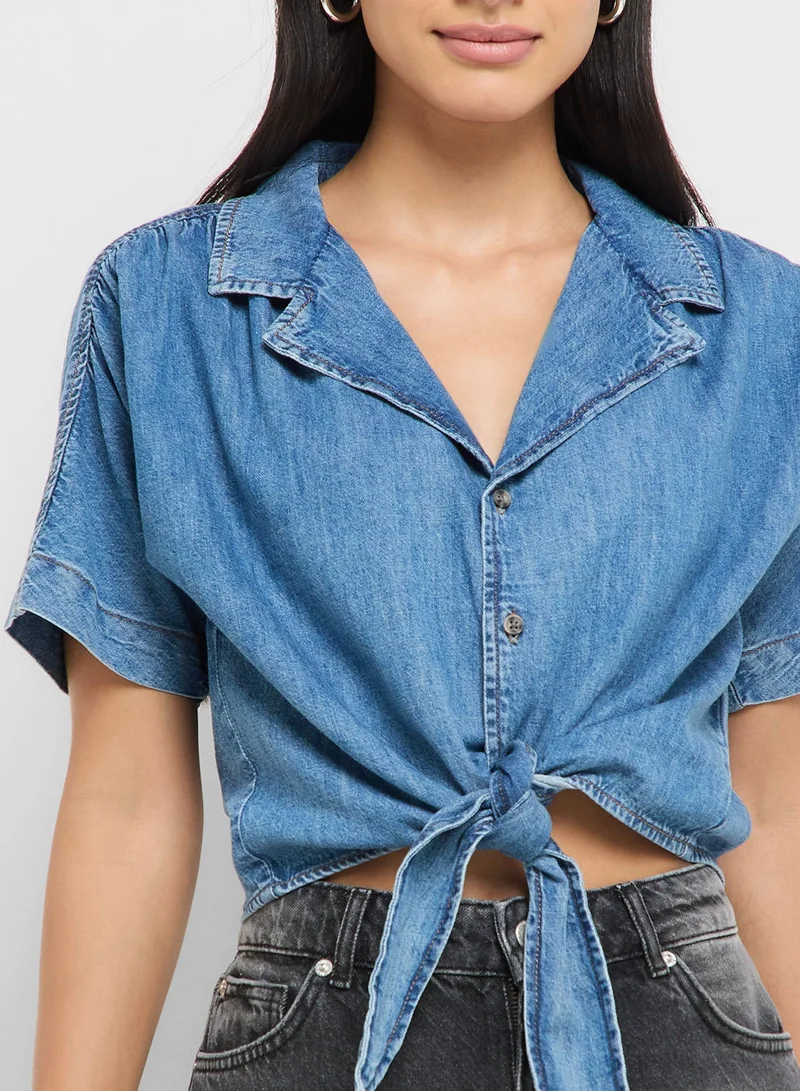 ONLY  Knot Detail Cropped Shirt for Women | Best Price UAE