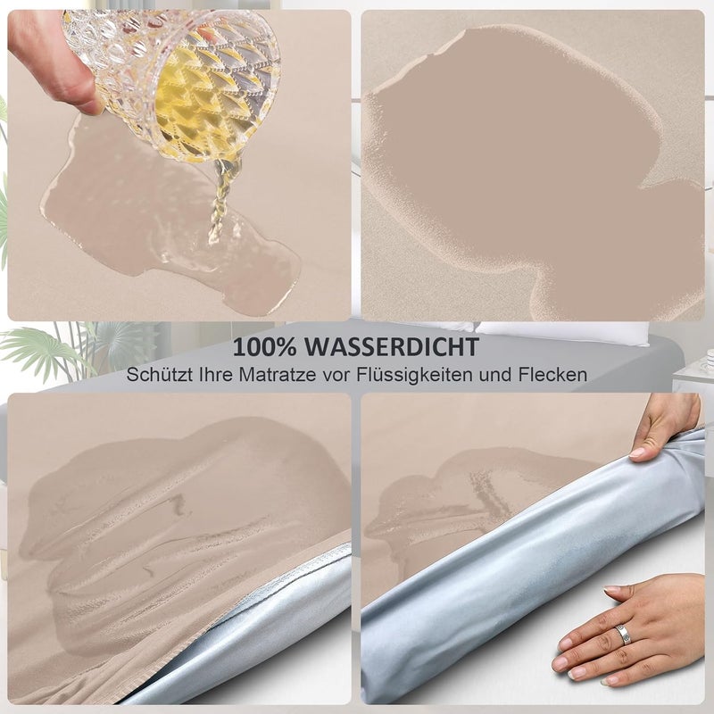ohano Waterproof Mattress Protector 180 x 200 cm Fitted Sheet, Waterproof and Breathable Mattress Cover, Incontinence Pad, Moisture Protection Bed Sheet, Fitted Sheet, for All Seasons, Khaki - Image 2