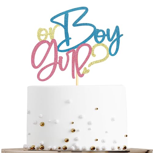 Sotpot 1 Pack Boy or Girl Cake Topper Glitter Pink or Blue Cake Pick Gender Reveal Cake Decorations for Baby Shower Gender Reveal Theme Party Decorations Supplies - Image 1