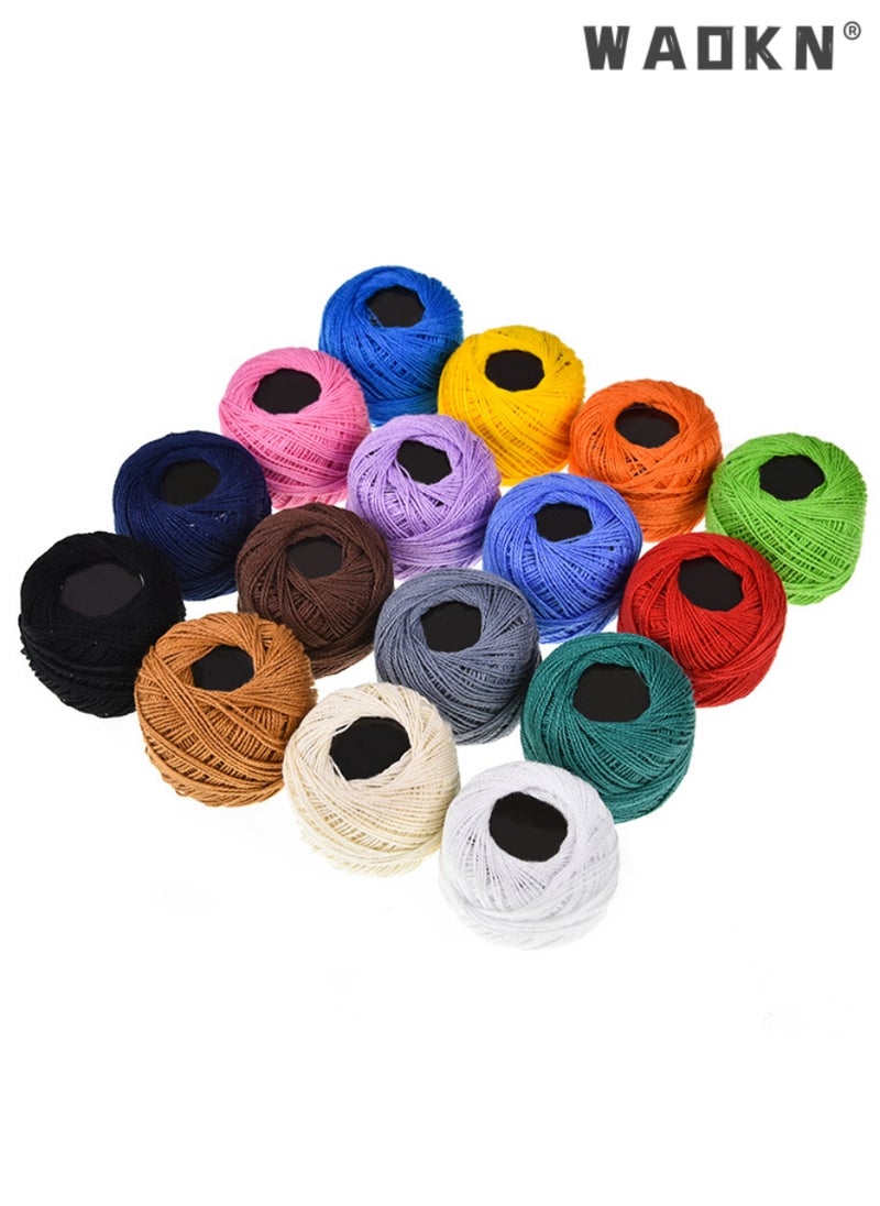 WAOKN Crochet Cotton, Crochet Thread Set, Cotton Yarn Balls,for DIY Craft Embroidery Crochet Cross, Plain Design Assorted Colors, Stitch Knitting Threads Hand Embroidery Knitting Threads (16pcs)  - Image 1