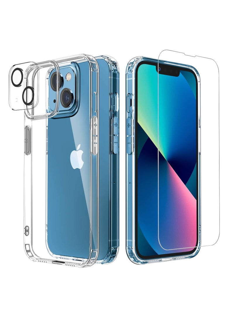 DUSALA [5 in 1 Designed for iPhone 13 Clear Case with Screen Protector[2 Pack] +Camera Lens Protector[2 Pack], Military Grade Drop Protection Transparent Cover 6.1 Inch - Image 1
