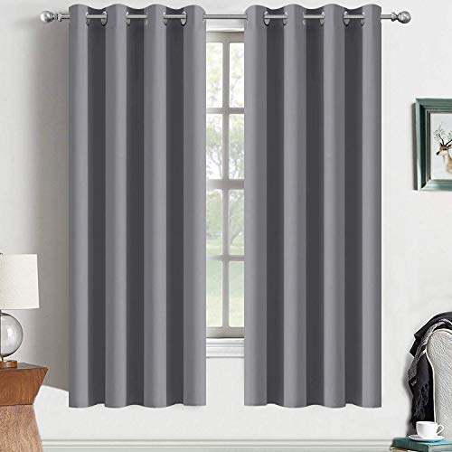 Yakamok Room Darkening Curtains Thermal Insulated Gray Blackout Curtain Panels Solid Grommet Top Window Drapes for Bedroom 2 Tie Backs Included52x72 Inch Grey 2 Panels
