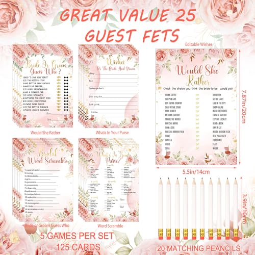 Teling 145 Pieces Bridal Shower Game Bridal Shower Favors Set Wedding Games Cards and Pencils for Bride Groom Bachelorette Party Wedding Party Favor(Pink Floral) - Image 4