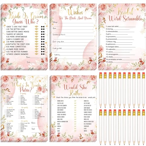 Teling 145 Pieces Bridal Shower Game Bridal Shower Favors Set Wedding Games Cards and Pencils for Bride Groom Bachelorette Party Wedding Party Favor(Pink Floral) - Image 1
