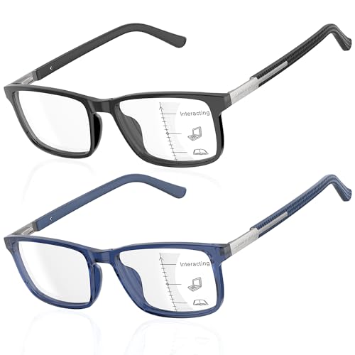 DEHOTRE 2 Pack Progressive Multifocus Reading Glasses Men TR90 Frame Readers Stainless Steel Arm Rubber Temple Spring Hinge Black & Blue 1.25 - Image 1