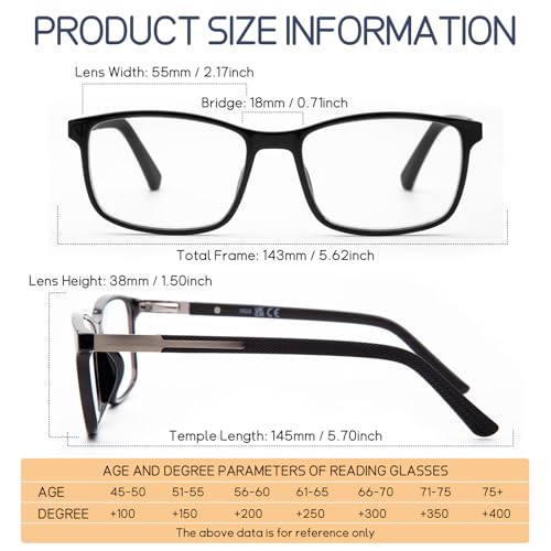 DEHOTRE 2 Pack Progressive Multifocus Reading Glasses Men TR90 Frame Readers Stainless Steel Arm Rubber Temple Spring Hinge Black & Blue 1.25 - Image 5