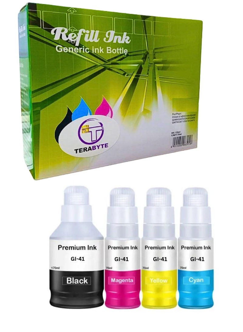 GI-41 ink set 4-Pack (PigmentBlack Cyan Magenta Yellow) GI 41 Compatible for CANON PIXMA G1420/G2420/G2460/G3420/G3460