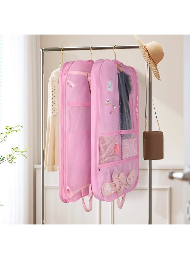 Univivi Pink Garment Bags for Dance Costumes 40 Inch Dance Costume Garment Bag for Girls, 3 Medium Clear Zipper Pockets and 2 Back Zippered Pocket, with 1 xPendant, 3 x Badge - Image 5