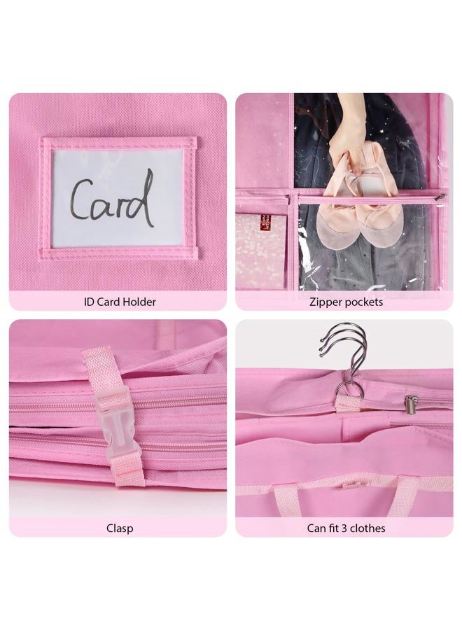 Univivi Pink Garment Bags for Dance Costumes 40 Inch Dance Costume Garment Bag for Girls, 3 Medium Clear Zipper Pockets and 2 Back Zippered Pocket, with 1 xPendant, 3 x Badge - Image 3