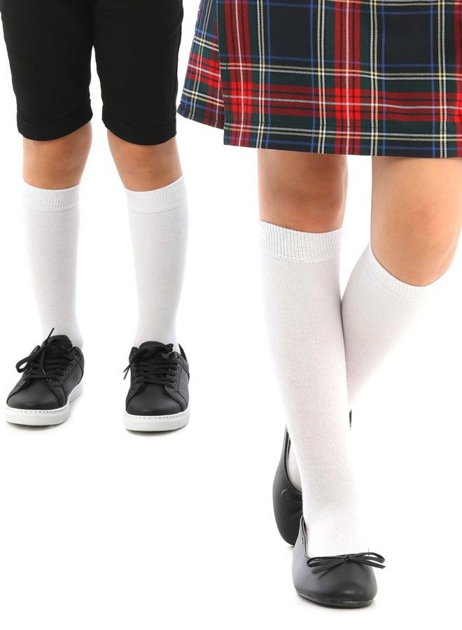 Hugh Ugoli Kids Bamboo School Socks | Knee High School Uniform Socks for Girls & Boys | Comfort Seam, 3 Pairs, White, 9-11 Years - Image 1