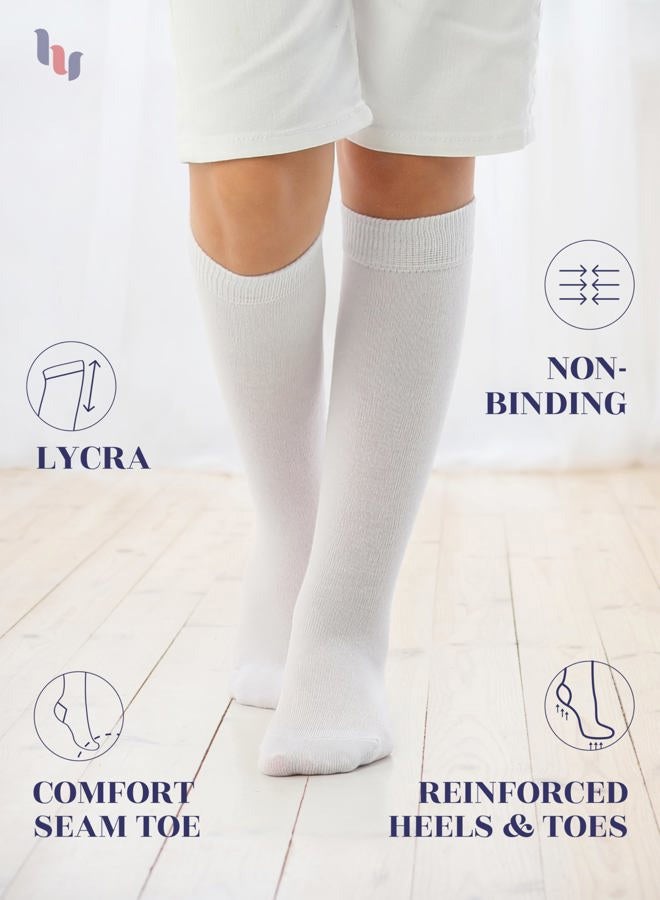 Hugh Ugoli Kids Bamboo School Socks | Knee High School Uniform Socks for Girls & Boys | Comfort Seam, 3 Pairs, White, 9-11 Years - Image 4