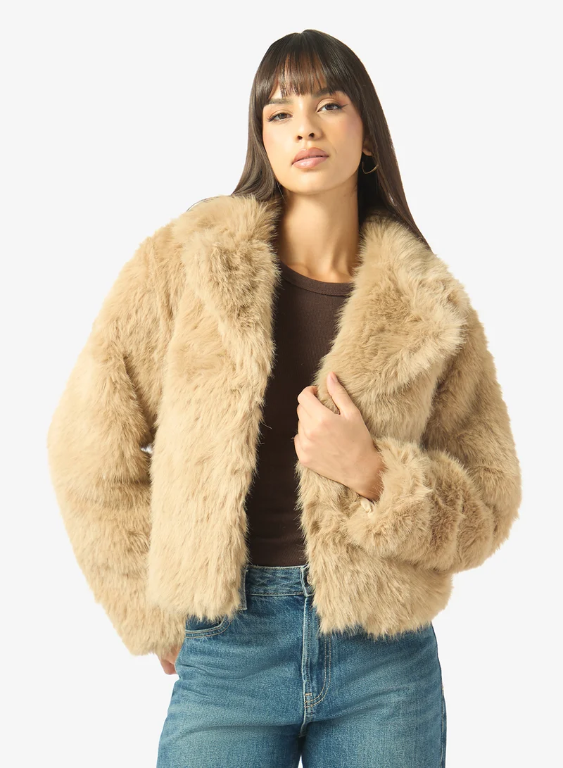 Faux Fur Lapel Collar Jacket