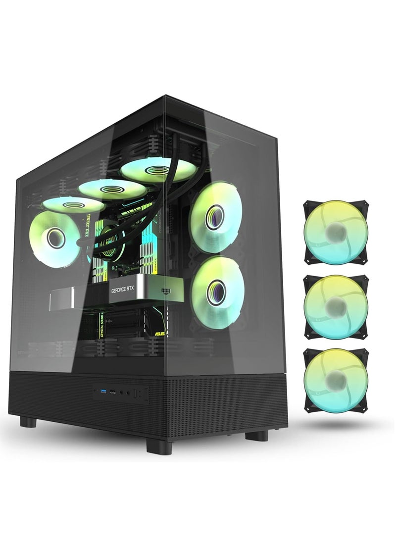 DarkFlash Darkflash DPX90 ATX/M-ATX/M-ITX Gaming Pc case With 3 ARGB Fans, 270 Panoramic Pillarless Design, Tempered Glass Panels, Supports 360mm Radiators, USB Type-C Included Gaming Case (Black) - Image 1