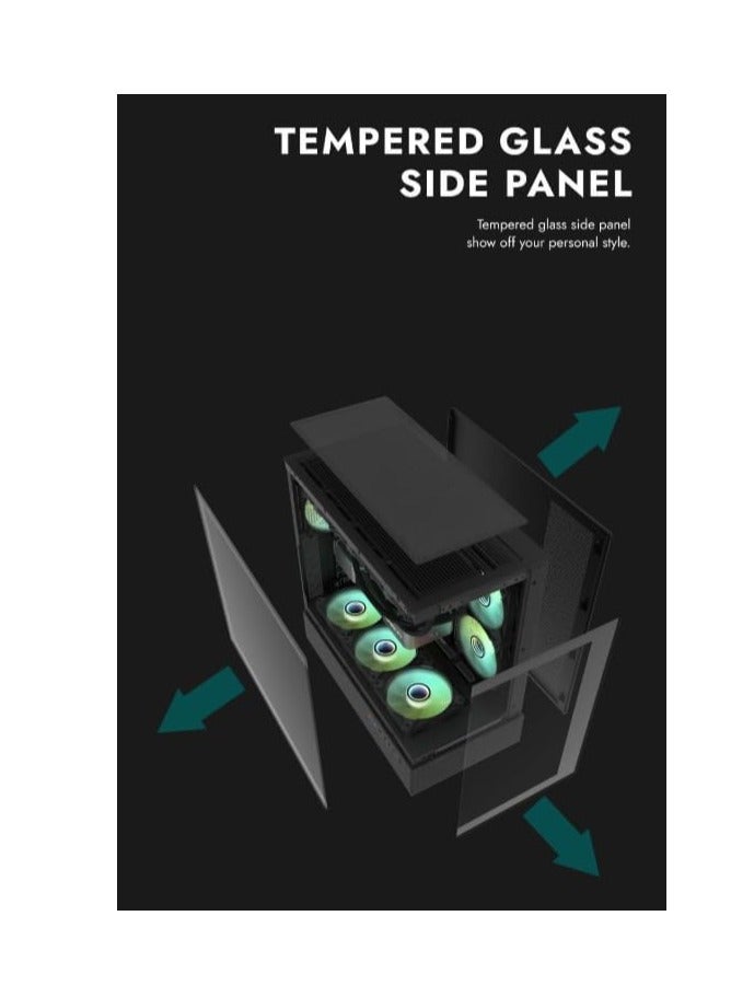 DarkFlash Darkflash DPX90 ATX/M-ATX/M-ITX Gaming Pc case With 3 ARGB Fans, 270 Panoramic Pillarless Design, Tempered Glass Panels, Supports 360mm Radiators, USB Type-C Included Gaming Case (Black) - Image 2