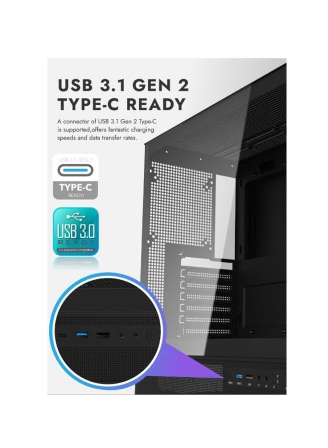 DarkFlash Darkflash DPX90 ATX/M-ATX/M-ITX Gaming Pc case With 3 ARGB Fans, 270 Panoramic Pillarless Design, Tempered Glass Panels, Supports 360mm Radiators, USB Type-C Included Gaming Case (Black) - Image 4