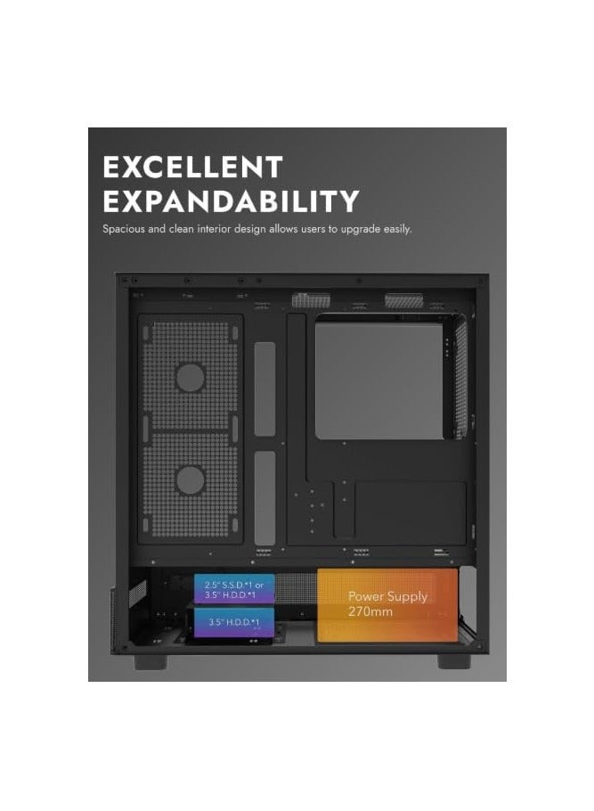 DarkFlash Darkflash DPX90 ATX/M-ATX/M-ITX Gaming Pc case With 3 ARGB Fans, 270 Panoramic Pillarless Design, Tempered Glass Panels, Supports 360mm Radiators, USB Type-C Included Gaming Case (Black) - Image 5