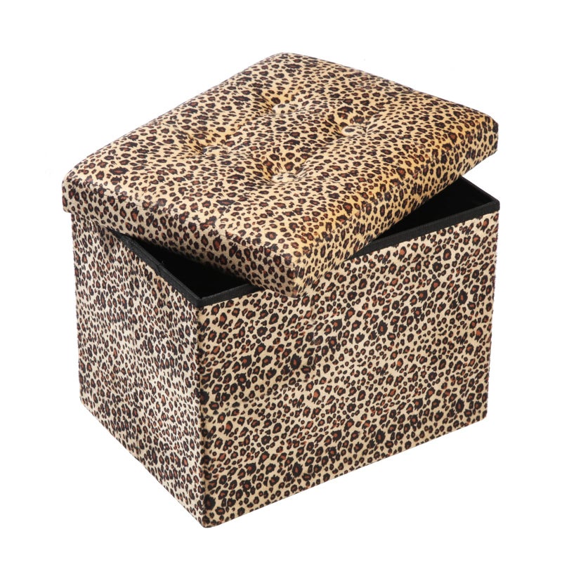 ALASDO Ottoman Storage Ottoman Footrest Stool Foldable Foot Rest Footstool Bench for Living Room 17x13x13inches Leopard Print - Image 1