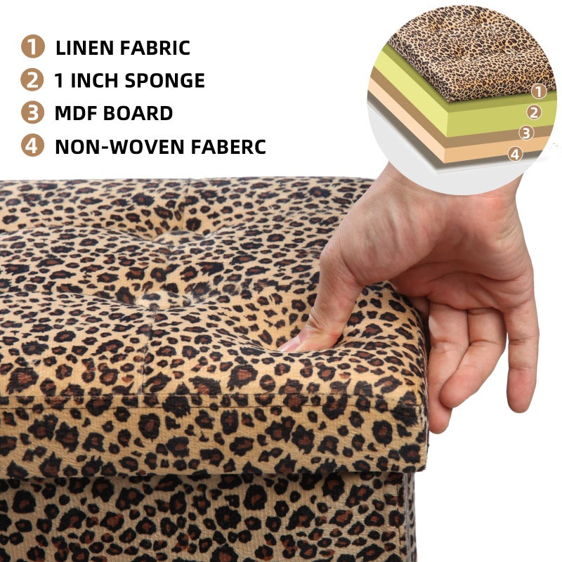ALASDO Ottoman Storage Ottoman Footrest Stool Foldable Foot Rest Footstool Bench for Living Room 17x13x13inches Leopard Print - Image 4